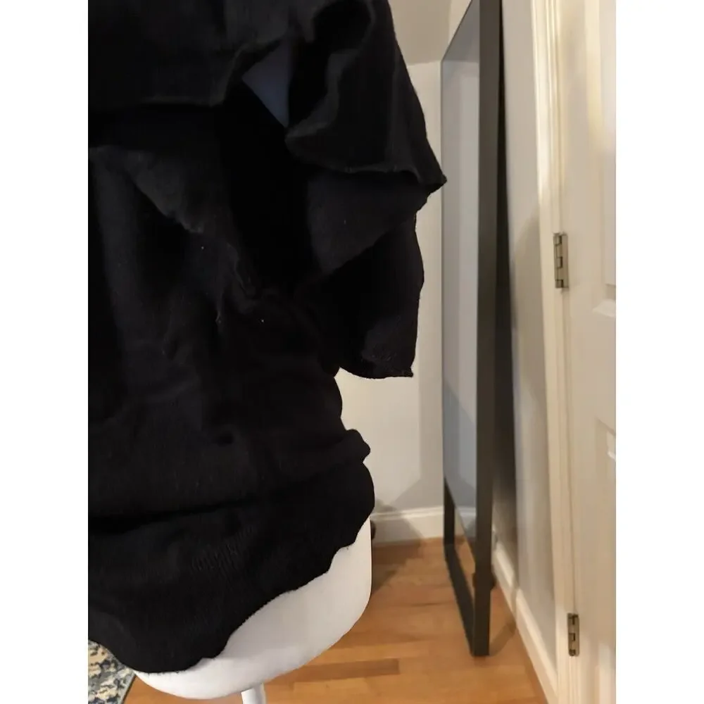 Anthropologie‎ Robin Black Flutter Ruffle Sleeve Knit Sweater Top Size L